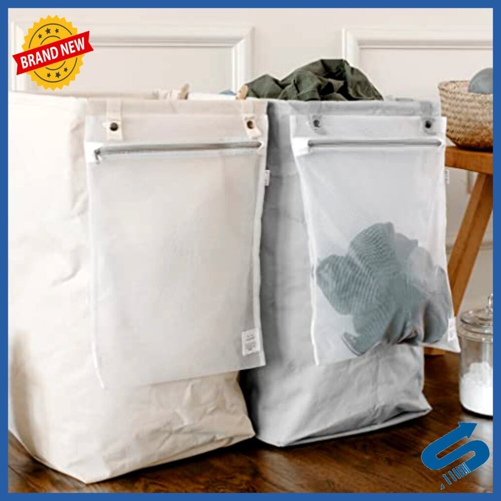 Collapsible Laundry Hamper Organic Cotton Tall Standing Basket with Handles - Picture 2 of 7